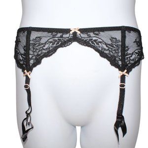 Gilligan & O'Malley Womens Size Large Black Lace Garter Belt Hook & Eye Closure